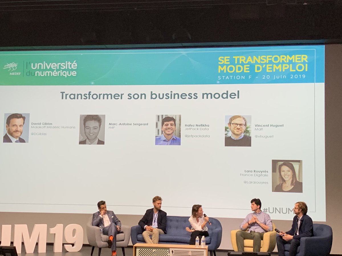 arisbourg's tweet image. On parle «  transformer son business model » pour les PME/ETI avec @Lararouyres @vhuguet @DGiblas @jetpackdata et #H4P  #unum19 #transfonum @Euleos1