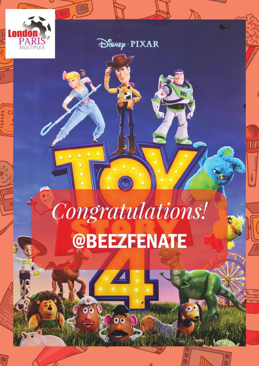 LondonParisKol's tweet photo. Congratulations to @beezfenate for winning free couple movie tickets for #ToyStory4 at #LondonParis Multiplex! https://t.co/D3NmYCTALw