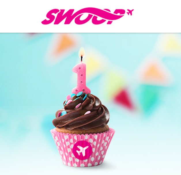 flyyhm's tweet photo. Happy first birthday @FlySwoop!!! Weβre celebrating with tea coffee and birthday cake TimBits!! #HamOnt #weflythere https://t.co/JjINUtCexA