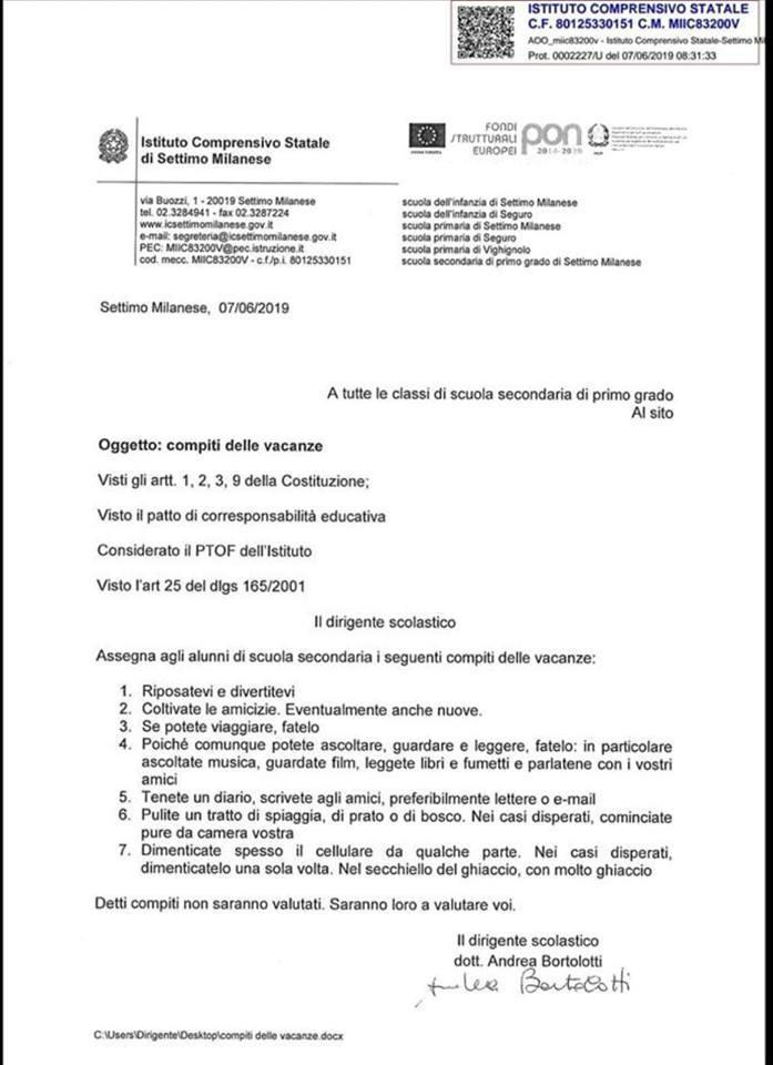 EffataTour's tweet photo. #vacanzestudio Andrea Bortolotti, preside d'istituto a Settimo Milanese, assegna i compiti delle vacanze (nell'immagine l'elenco completo). Effatà condivide queste indicazioni e s'impegna a riconoscere il valore della vacanza formativa
https://t.co/uA0hoHuWIU https://t.co/5yEeFYfmjS