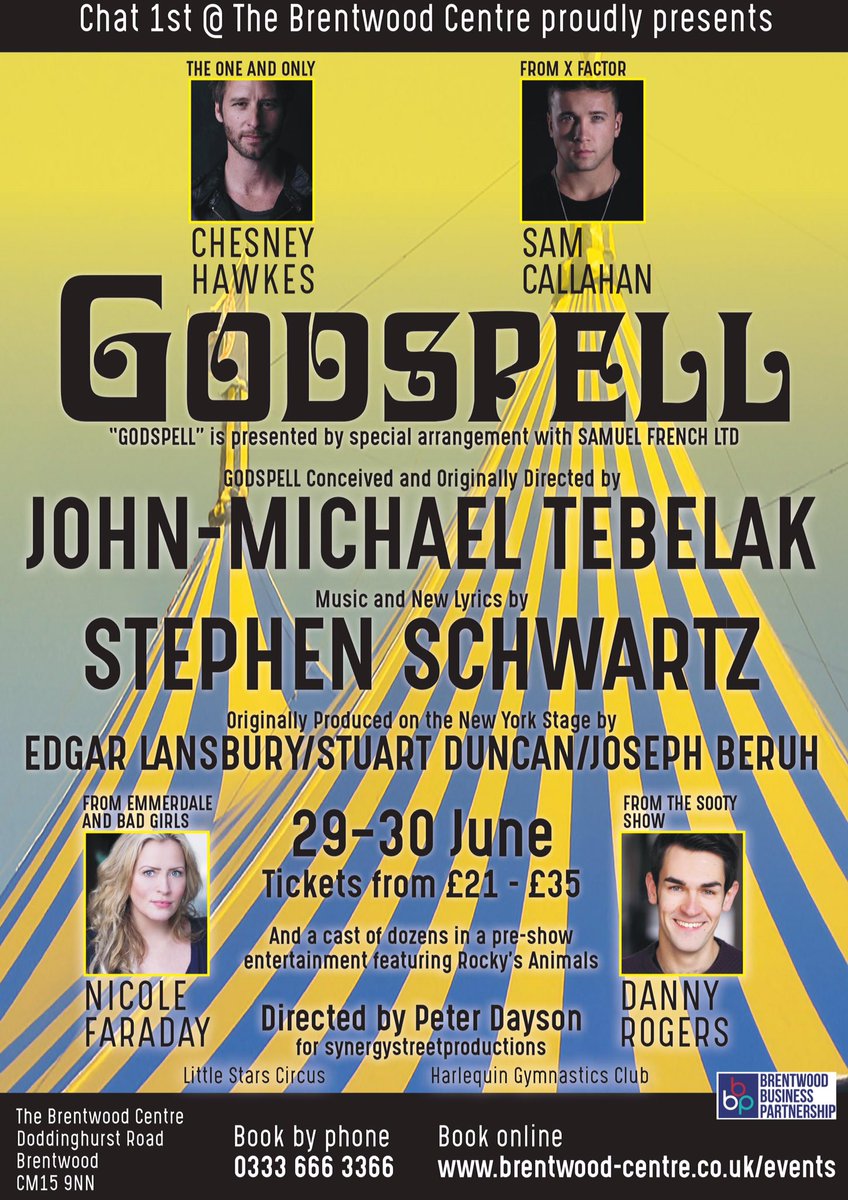 Prepare Ye! Godspell is coming very soon....
We are excited, are you? 
ticketsource.co.uk/whats-on/brent…
#daybyday #broadwayinessex #chat1st #brentwoodcentre