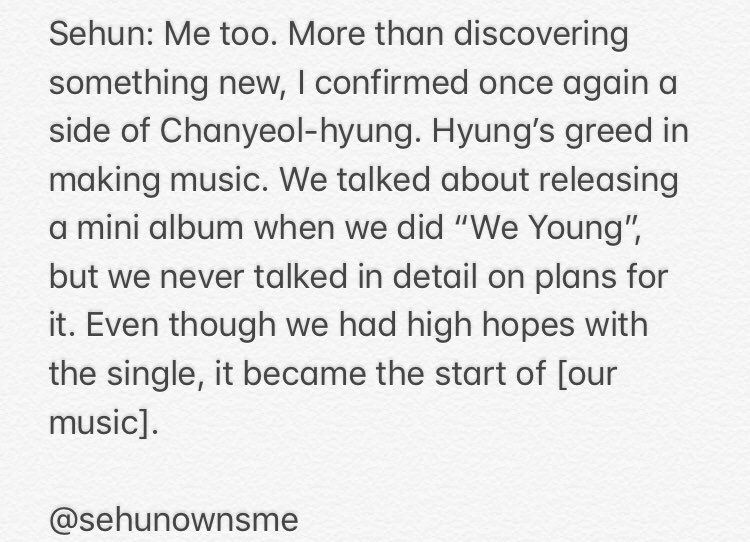 sehunownsme's tweet photo. [W Korea]
Q. From trainees until now, you’ve been with EXO members for about 10 years. Was there something new that you discovered among the two of you? 

My #TeenChoice for #ChoiceInternationalArtist is #EXO @weareoneEXO https://t.co/4pAA0A8x0z