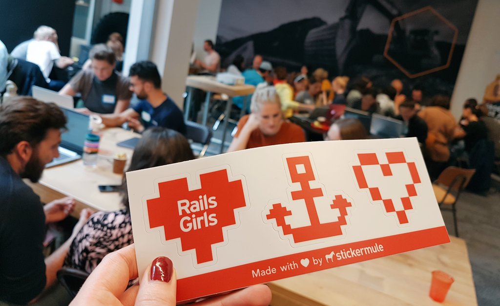 euruko's tweet photo. Thank you @stickermule for supporting #RailsGirls #Rotterdam with (laptop) stickers 
#changetheratio #weheartcode https://t.co/t14uDxpRHu