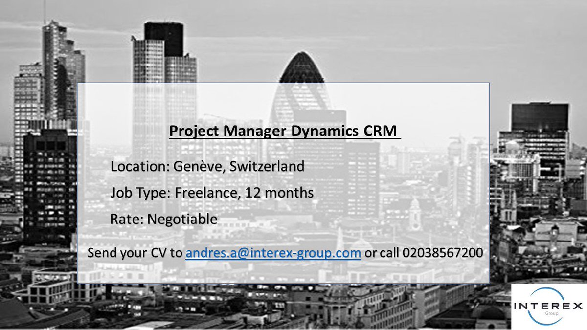 NEW JOB - Please email andres.a@interex-group.com to find out more information!