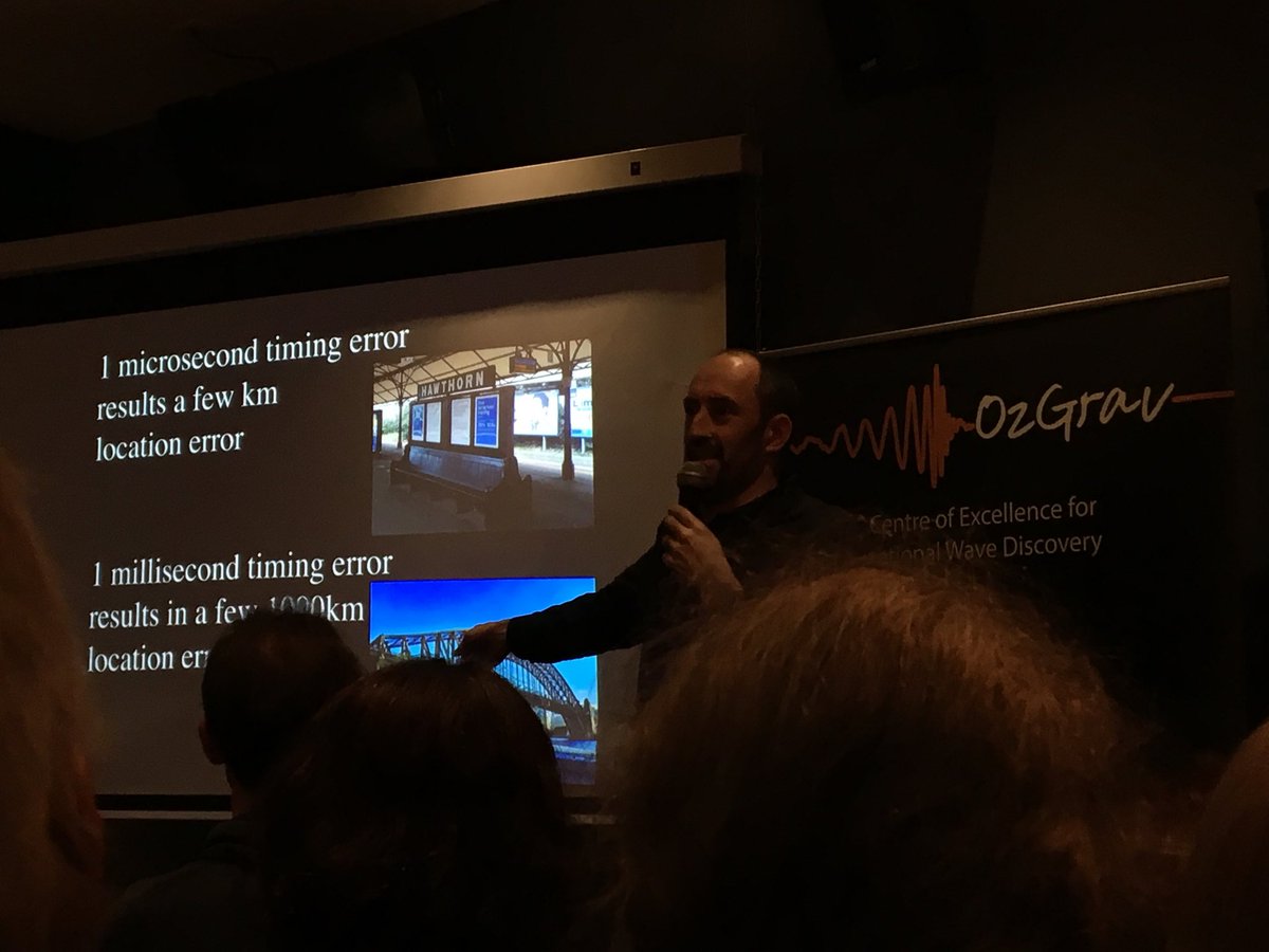 semontis's tweet photo. Gps would send you to Sydney instead of Hawthorn if GPS had a inaccuracy of 1 milisec to measure time, says Prof Jared Cole @quantschmant from @excitonscience #physicsinthepub https://t.co/SZovXUpUxY