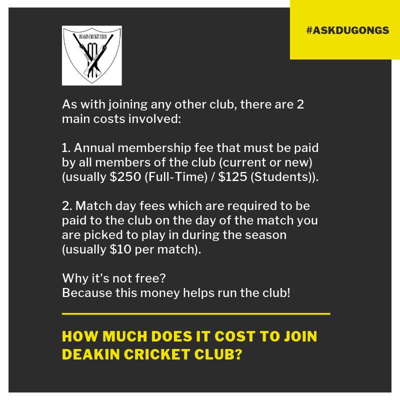 #AskDugongs - How much does it cost to join Deakin Cricket Club? #deakincc #newdugongs #dugongs2019 #joindcc