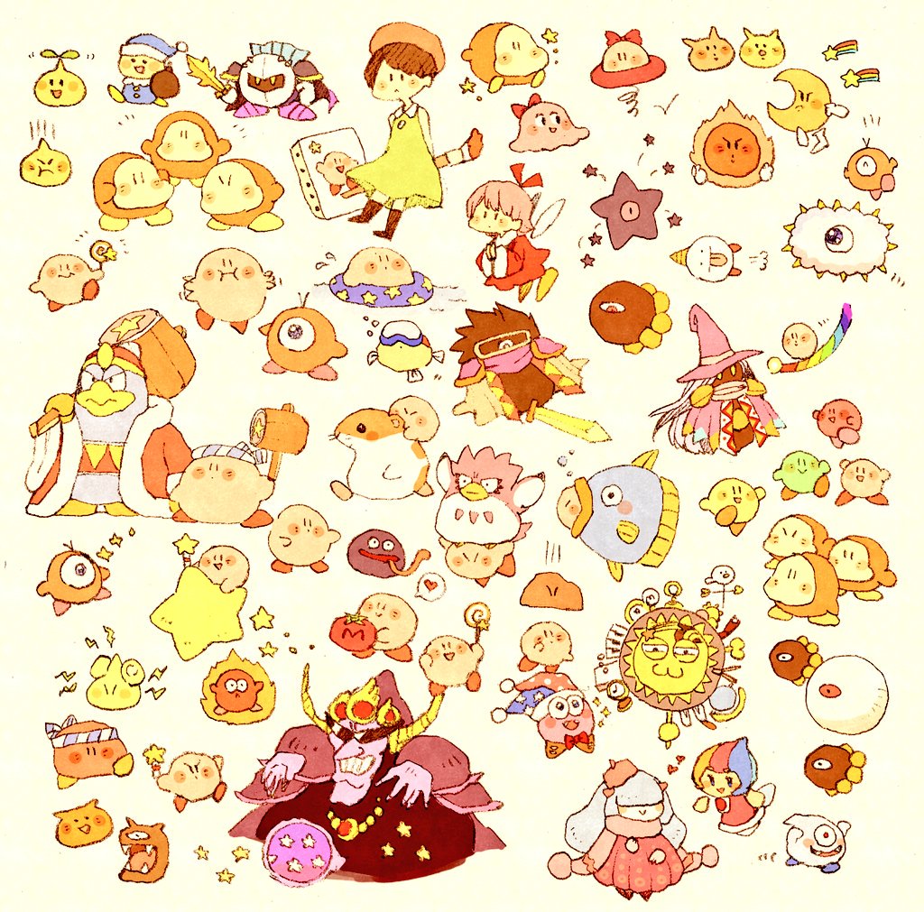 kirby hat wings heart star (symbol) witch hat smile food  illustration images