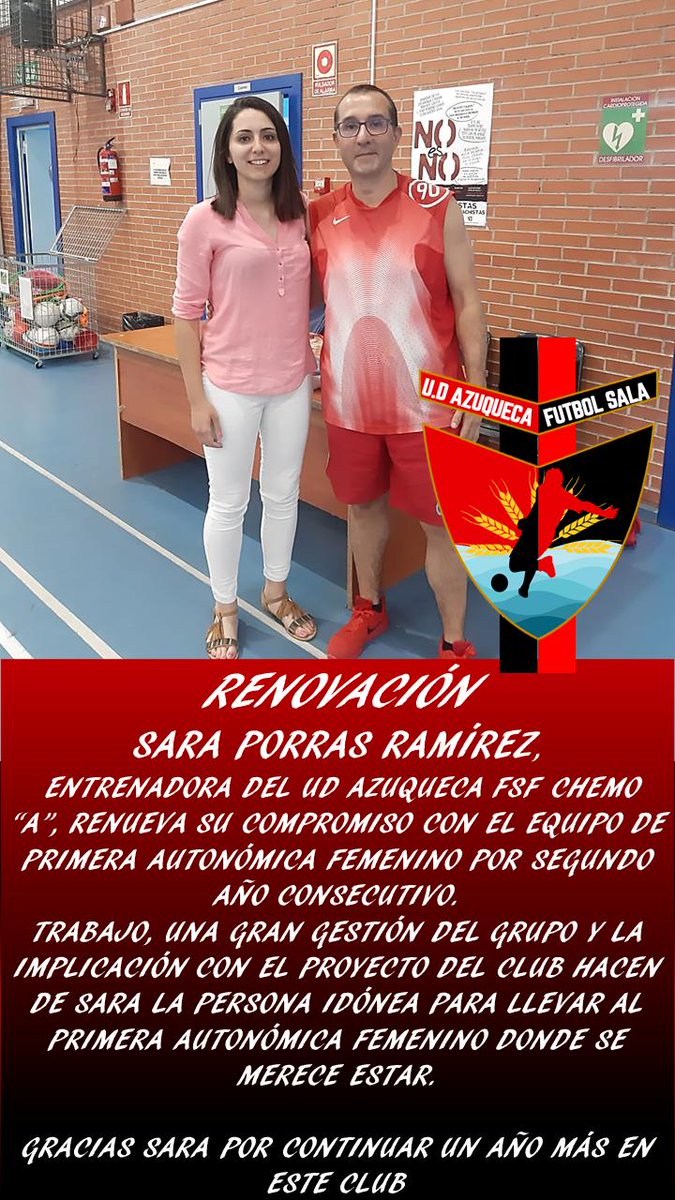 <a href="/Porris15/">Sara</a> seguirá al frente de la <a href="/UDAzuquecaFutSa/">UD Azuqueca FS (Oficial)</a> Femenino Chemo A, al menos una temporada más.
Gracias Sara por seguir confiando en el proyecto de club.