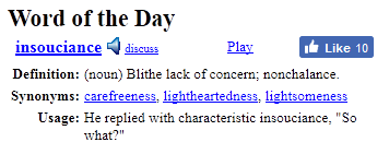 VirtualBarAssn's tweet photo. Word of the Day - insouciance Definition: (noun) Blithe lack of concern; nonchalance. https://t.co/JA4yjGdQSt