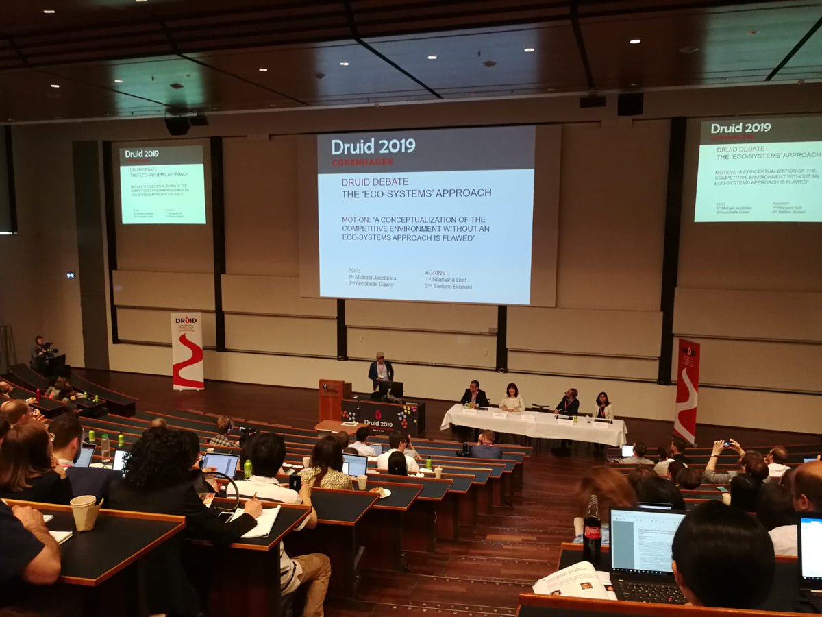 The #Druid19 "debating hat" has been put on by the moderator <a href="/Keld_Laursen/">Keld Laursen</a>. Looking forward to a great debate with <a href="/jacobides/">Michael G Jacobides</a>, <a href="/AnnabelleGawer/">Prof Annabelle Gawer</a>, <a href="/NilanjanaDutt/">Dr. Nilanjana Dutt</a> and Stefano Brusoni