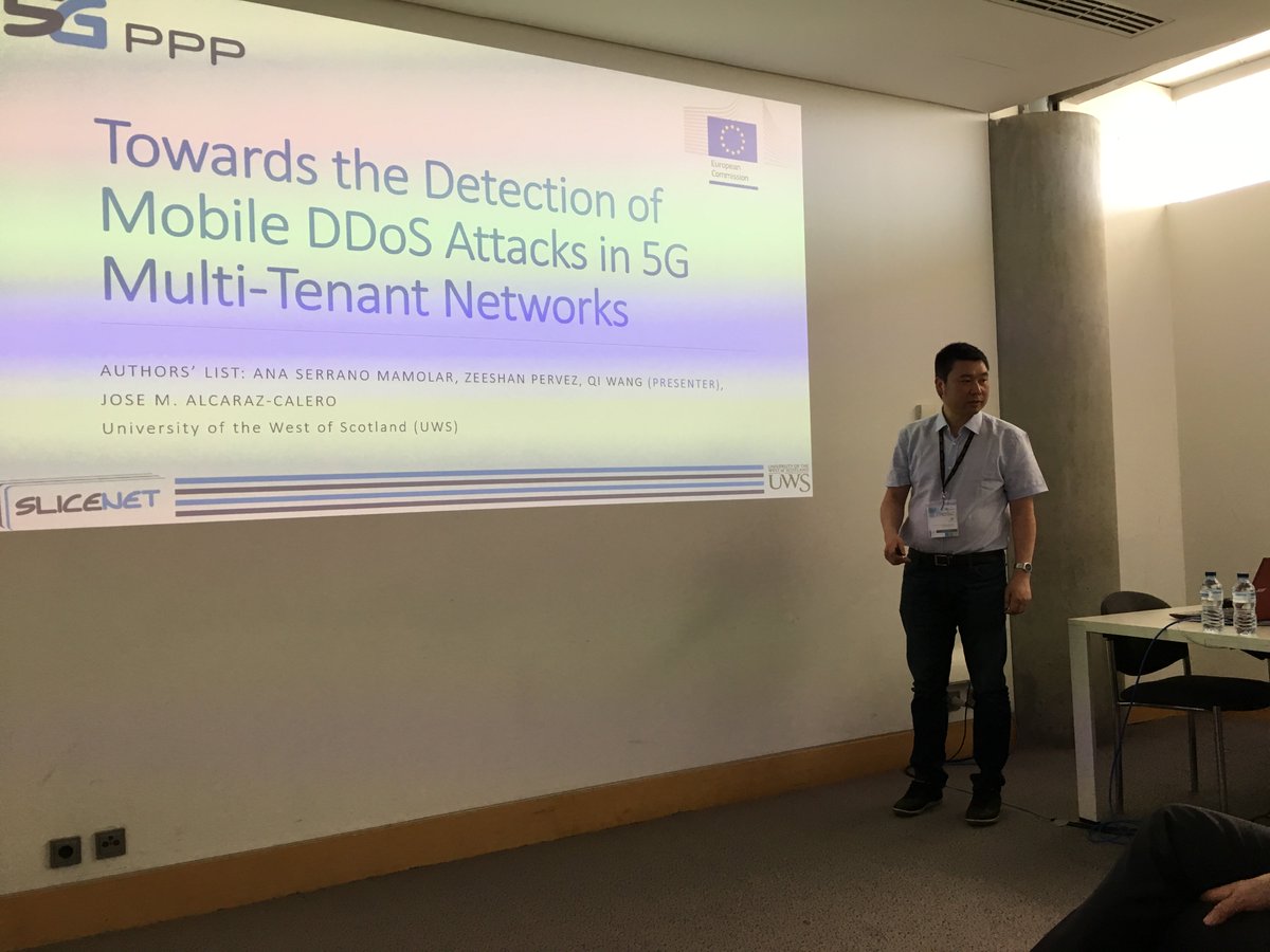 Paper presentation by SliceNet‘s technical manager Qi Wang from UWS on the detection of mobile DDoS attacks in #5G networks - Network security workshop at #eucnc2019 in Valencia