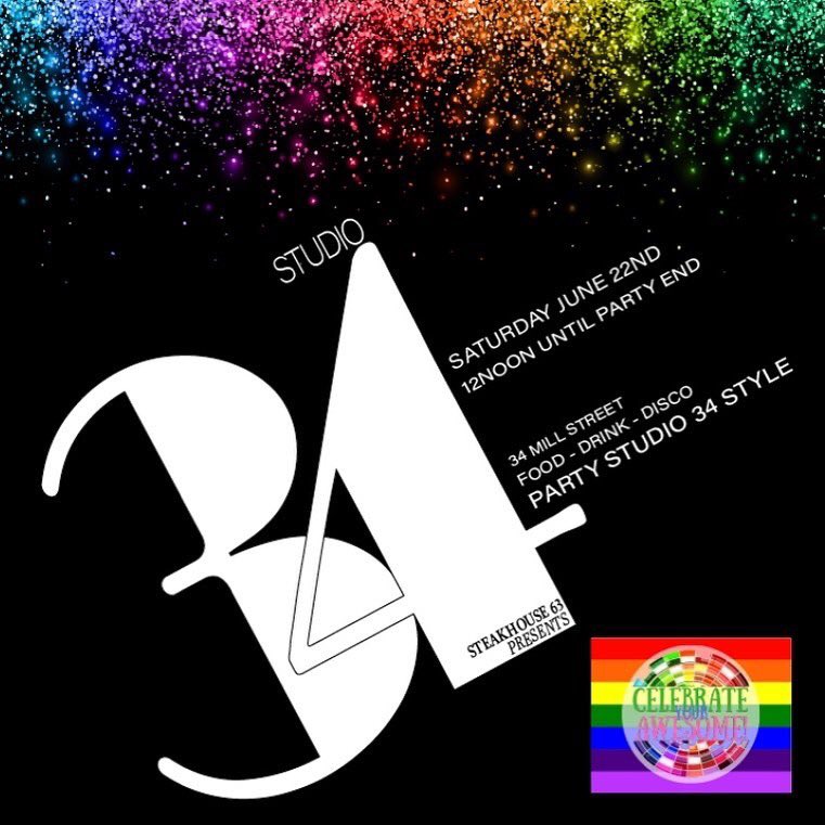 Our friends at <a href="/steakhouse63/">SteakHouse63</a> will be serving all day and at night, they are transforming into ‘Studio 34’ and we will have an after-party like NO OTHER! Don’t miss your chance to party like you’re at Studio 54! #celebrateyourawesome #pride #orangeville #dufferin #studio54