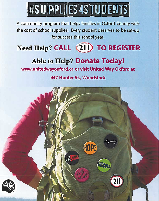 Families who register for the Supplies 4 Students program are provided a gift card they can spend at Tillsonburg or Woodstock Staples. Please see the attached flyer.