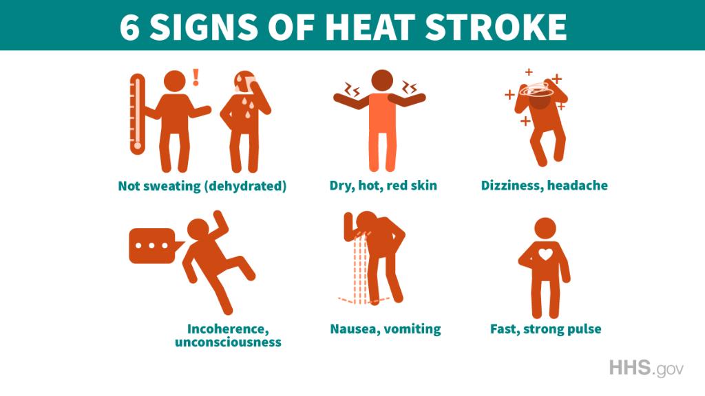 HHSGov's tweet image. Temperatures are rising across the country–and so is the risk for heat-related illnesses like heat stroke. If someone you know is experiencing these symptoms, seek medical help. bit.ly/2FmPv5z #ThursdayThoughts #ThursdayMotivation