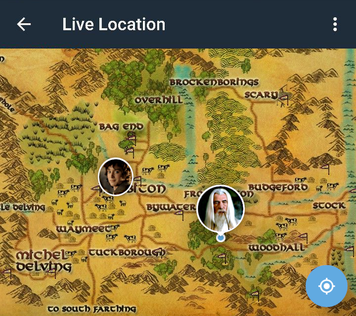 You can send maps with your live location to any chat or group. Tap the paper clip and hit Location, then "Share my live location for..." Your hobbit friend will know exactly when to put the kettle on.