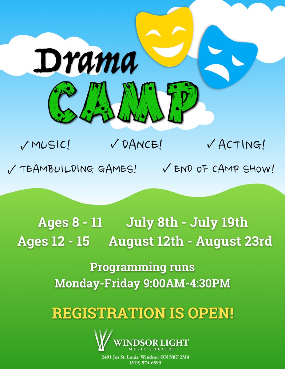 Attention Young Performers! Our Summer Drama Camps are filling up! These 2-week sessions are filled with acting, singing, dancing, games, &amp; more! Don’t miss your chance to take part in the fun! Register today! Email wlmtyouth@hotmail.com for more information. #YQG