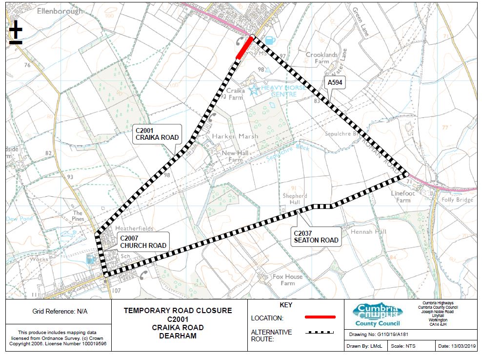 CumbriaRdWatch's tweet photo. #Dearham #C2001 #RoadClosure
A section of the C2001 Craika Road nr Dearham will be temporarily closed for utility works by @NGNgas. Map attached. #CumbriaRoads
Schedule: from 24th June for approx 3 days.
Source: @CumbriaHighways
@allerdale @TMaryporters https://t.co/e7mLVlPMKL