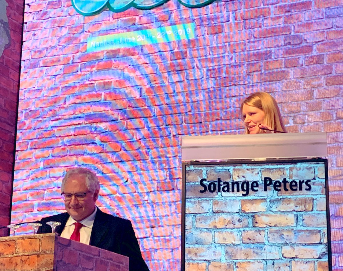 StephenVLiu's tweet photo. #CIOT19 Opening lecture by @peters_solange - two @myESMO presidents on stage together! Reviewing tremendous advances in IO and precision medicine. Three D’s: divide/define (biomarkers) demonstrate (outcomes, safety, #RWE), dispense (access) #LCSM #OncoAlert https://t.co/6zVQ71kkEa