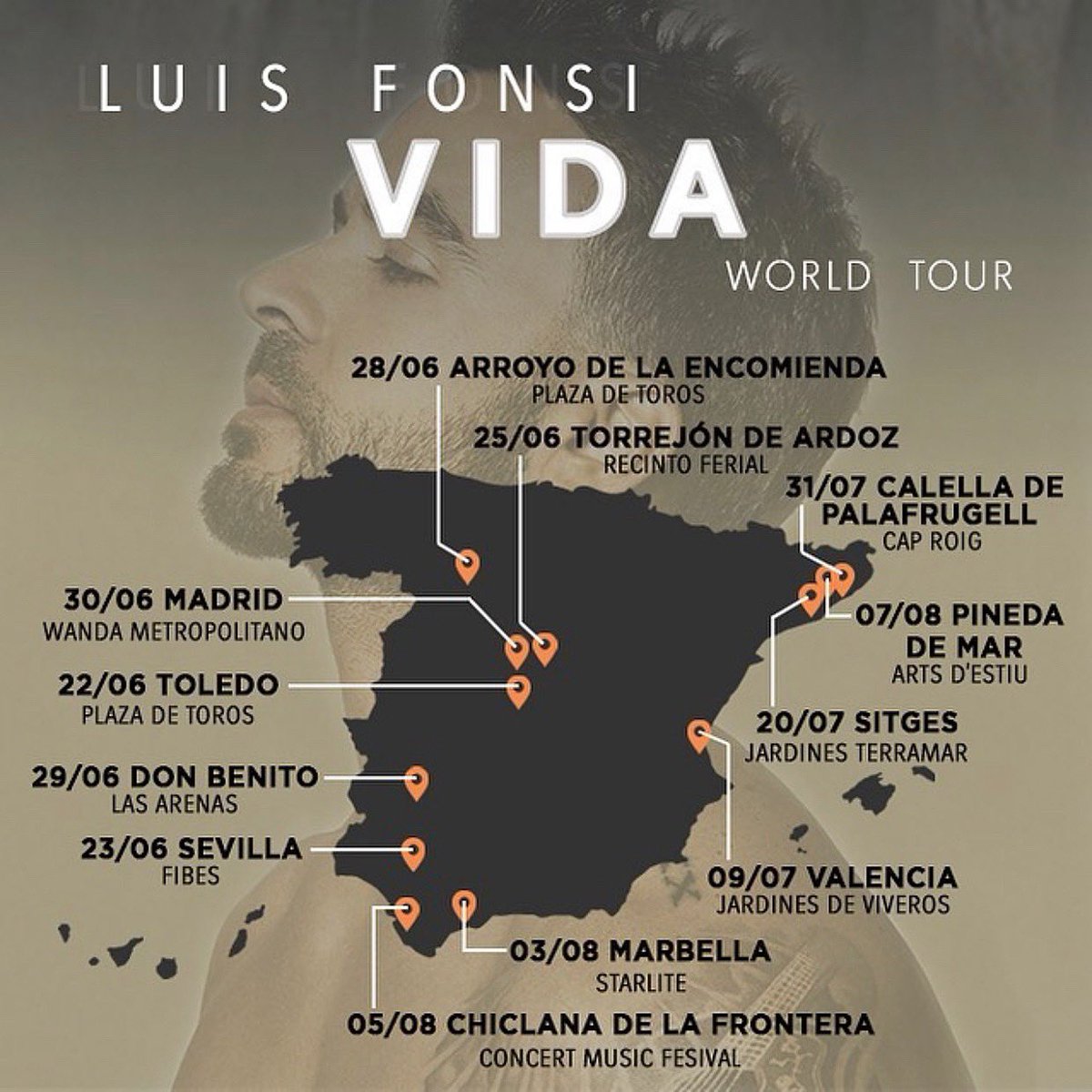 LuisFonsi's tweet photo. Comenzamos la gira en 2 días y España va a estar 🔥 Loco por verlos 🙌🏽 #VIDAWorldTour 🌎 https://t.co/GJ4yhAdlzn