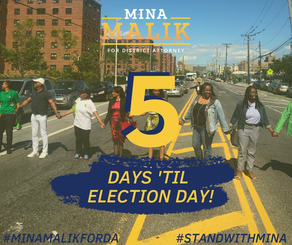 MinaMalikForDA's tweet photo. There’s nothing we can’t do, working together, with integrity, for a common goal. Just 5 days left till we head to the polls to vote for our county’s TOP law enforcement official. 

I’d be honored to have your vote for #QueensDA. 
#MinaMalikforDA #VoteJune25th #NYCvotes https://t.co/vXrqj5UsaP