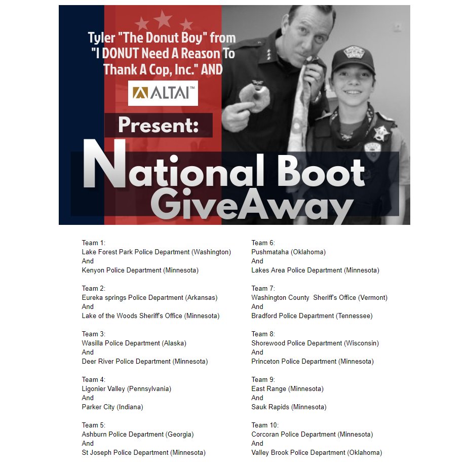 altai_gear's tweet photo. Vote for your favorite #LocalPD for a chance to outfit the entire departent with our tactical boots! https://t.co/p9bTOJellD #BackTheBlue #BlueLivesMatter #ThankACop https://t.co/nAcLz9ZebH