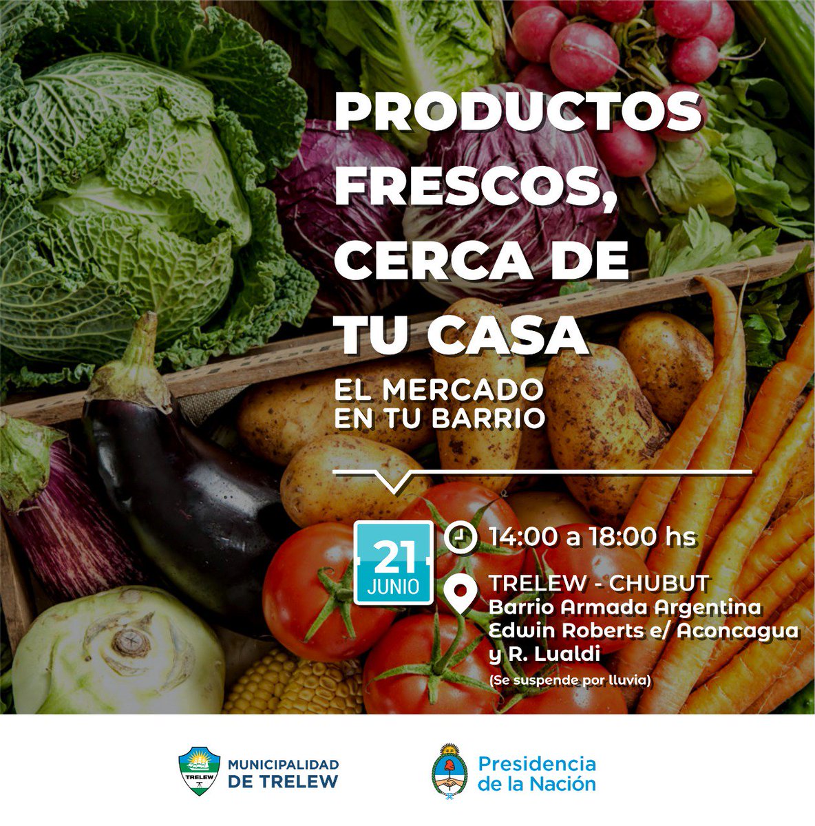 La feria #ElMercadoEnTuBarrio llega al Barrio Armada Argentina.
El viernes 21 de junio de 14:00 a 18:00 hs. llega una nueva edici贸n en la calle Edwin Roberts esquina Aconcagua y R. Lualdi.
Emprendedores #TWNuestraCiudad #MunicipalidadDeTrelew