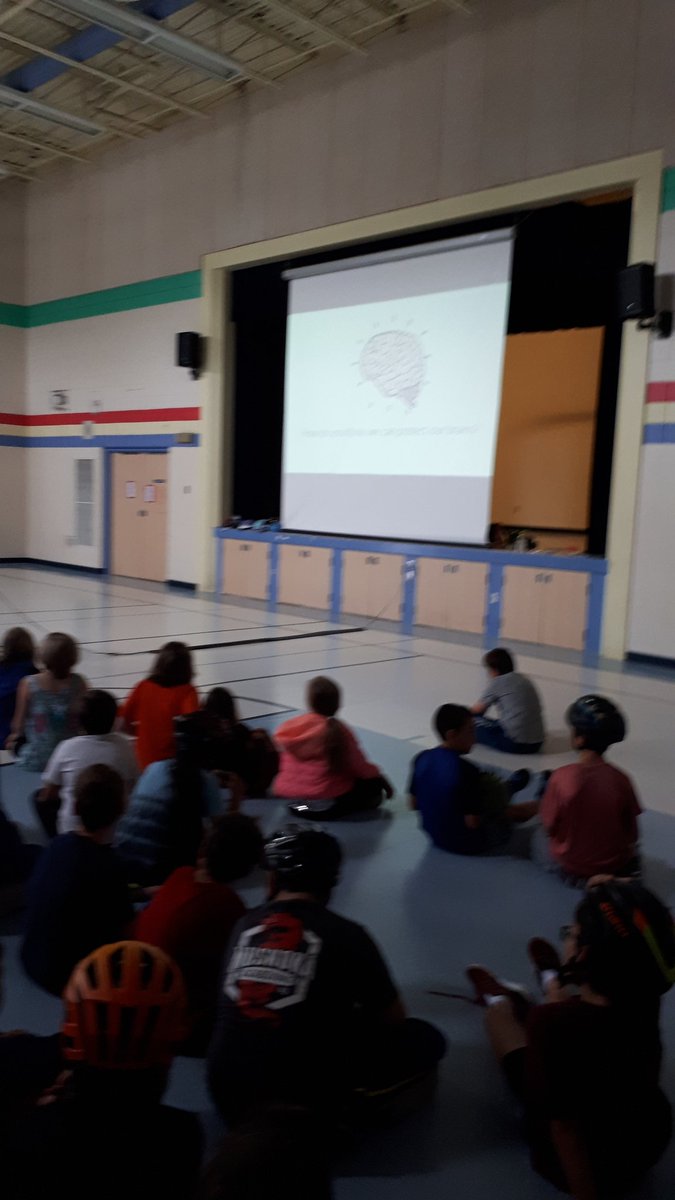 Students in Grades 4-8 learn about brain safety and the importance of wearing a helmet while biking! Thank you to the Health Unit and OPP for the presentation and support!