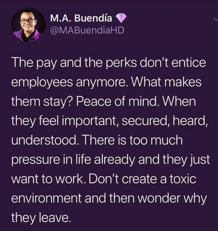 🗣 PREACH @MABuendiaHD 

#PositiveWorkEnvironment