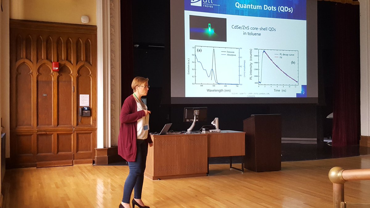 ices2019's tweet photo. Anne laure Baudrion from UTT Troyes investigates hybrid materials using nanostructures and photochromes #ICES4  @westernuScience https://t.co/UY6dte9hrE