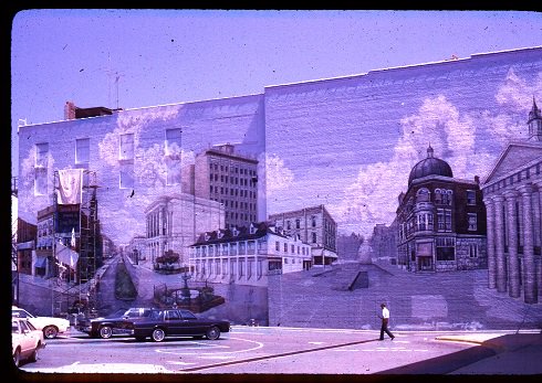rowanlibrarync's tweet photo. Fisher Street wall mural, mostly finished #TBT #EdithClarkHistoryRoom #DowntownSalisburyNC #HistoricSalibury https://t.co/REFF10q9zj