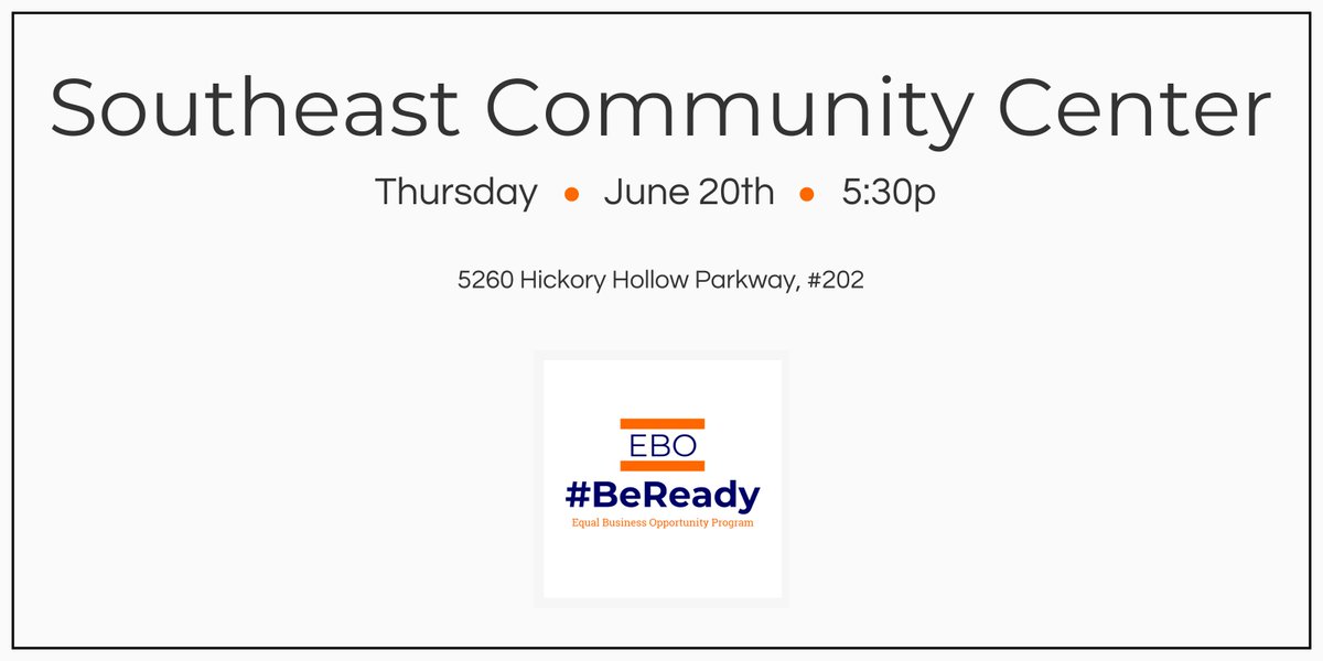 #Nashville business owners join us tonight and learn how to #BeReady  for <a href="/MetroNashville/">Metro Nashville</a>  new #EBO program at the Southeast Community Center #SMWBEs