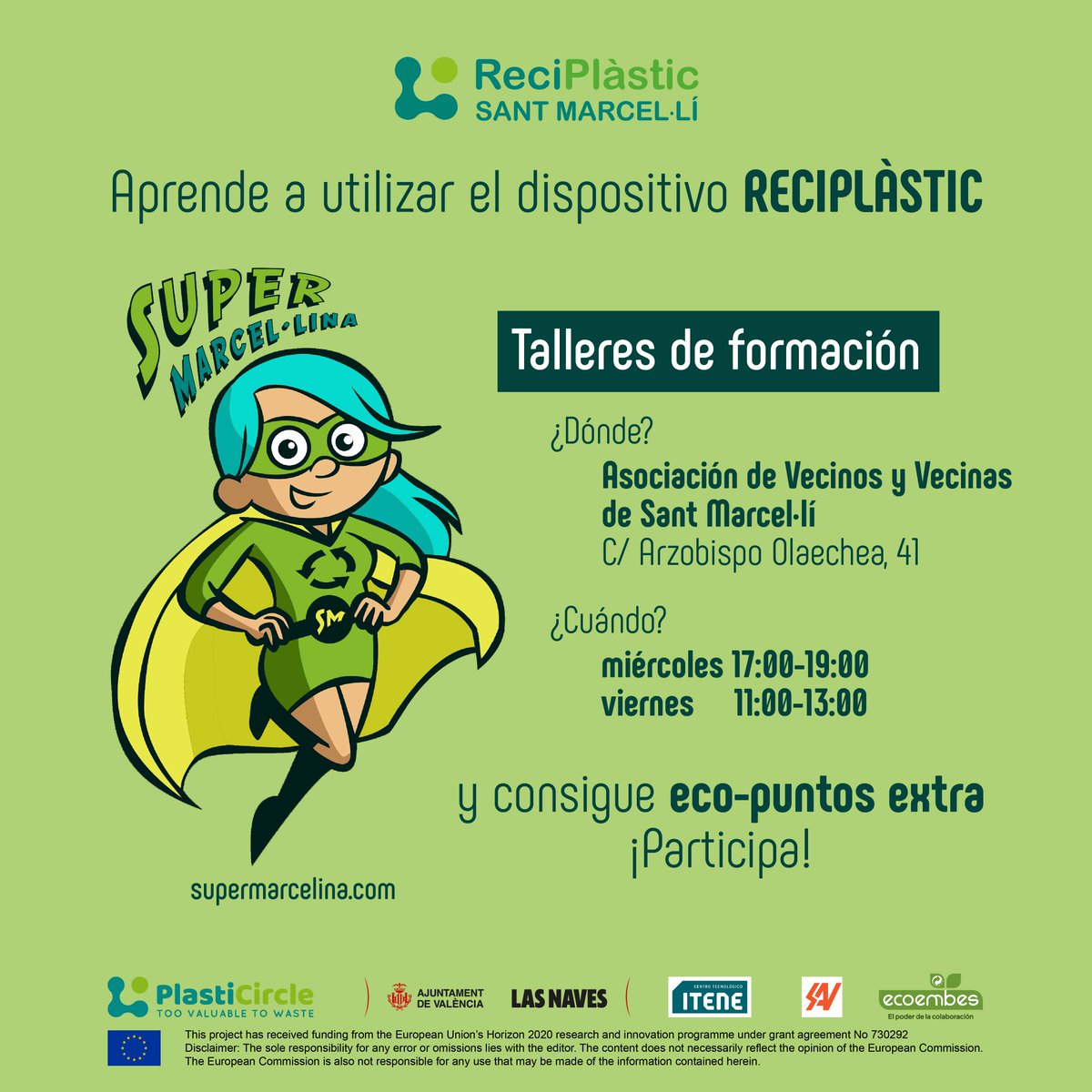 vlcilab's tweet photo. 🔔 Recordeu: Tots els dimecres i divendres pots aprendre el funcionament del dispositiu #Reciplastic i reciclar (correctament)! Tallers gratuïts a Sant Marcel.lí. @AjuntamentVLC @itene @SAV_lavega @ecoembes @circ_economy @PlasticsEuropES @AVVSMarceli #Supermarcelina https://t.co/uZzkjQ4M3N