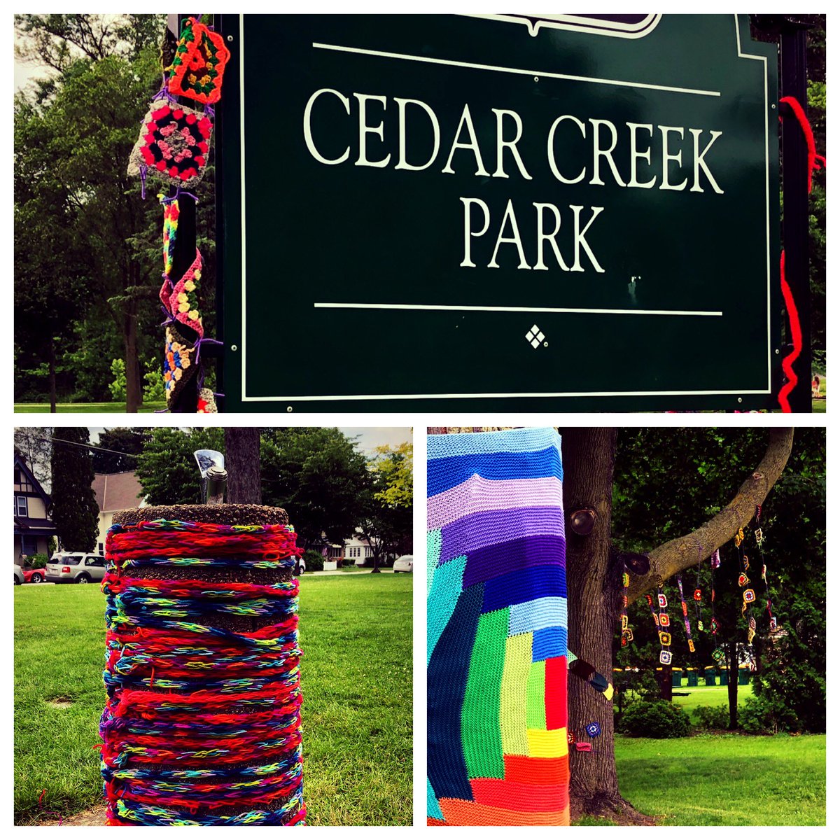 Fiber bombing of Cedar Creek Park for Friday eve’s <a href="/DeltaRae/">Delta Rae</a> concert with special guest Lucette! #wiscons #summersoundscedarburg #summer #fun #discoverwisconsin #explorewisconsin #cedarburg #ozaukeecounty #ozaukee #summerfun #deltarae #fiberbombing #yarnbombing