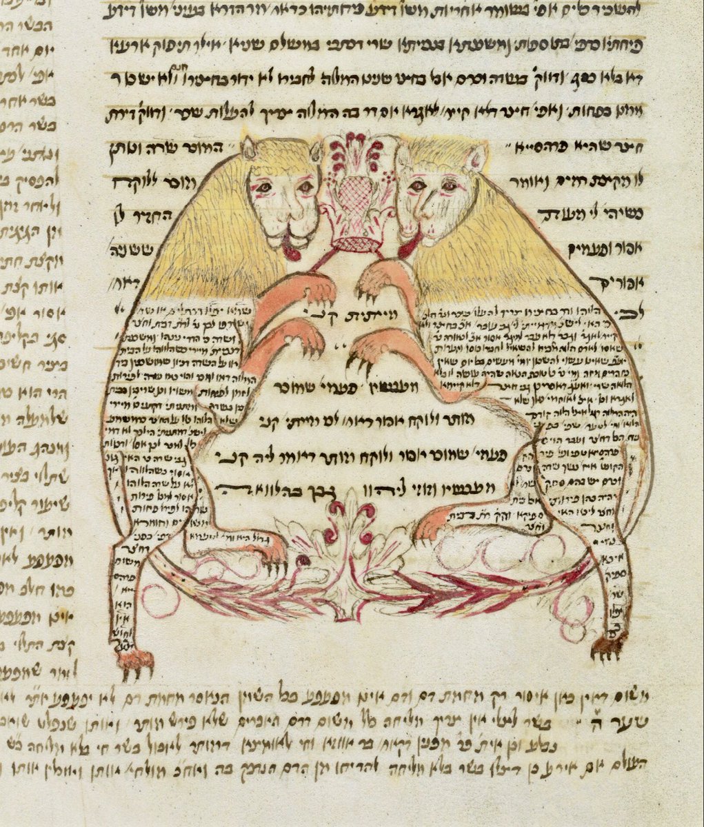 red_loeb's tweet photo. Rude lions sticking out their tongues for #CarminaFigurataFriday !
@BL_HebrewMSS #HebrewProject
Bodleian Library MS. Arch. Selden A. 51; Sefer Mitsṿot Ḳaṭan, Isaac ben Joseph, of Corbeil; 1426–1475; f.87r @BDLSS https://t.co/tG5kaae2KT