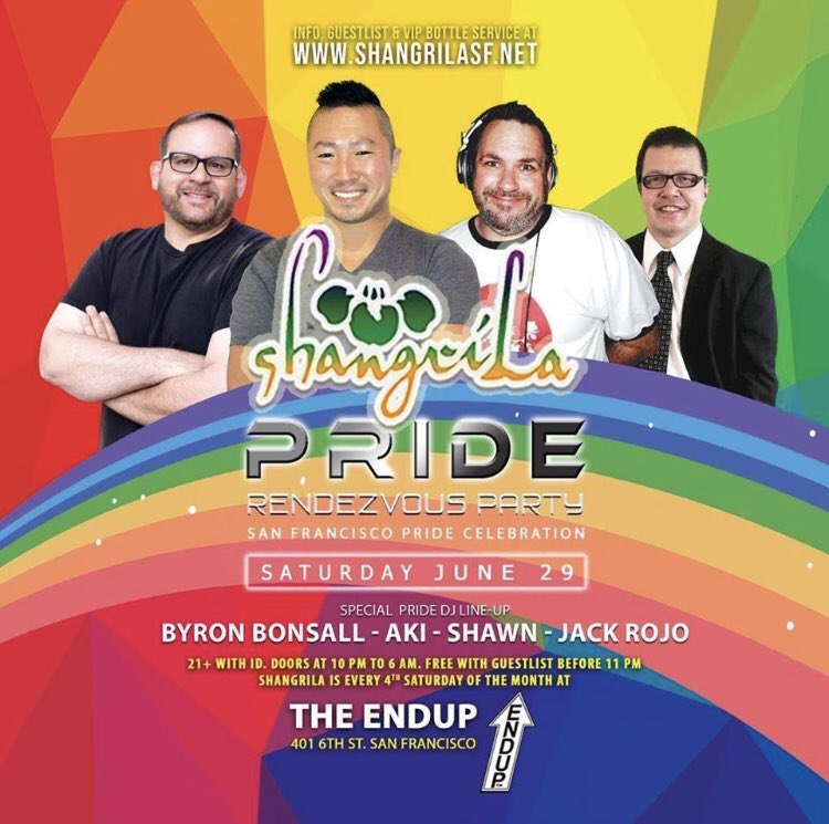 DJByronBonsall's tweet photo. Coming next weekend. Join us June 29th at the world famous @theendup for @ShangriLaSF! Bring you the thumpa thumpa all night. #djbyronbonsall #djaki #djshawnp #djjackrojo #dj #djlife #housemusic #jackinhouse #techhouse #circuit #endupsf #shangrilasf #itsallaboutthemusic https://t.co/tGQdsSfBPe