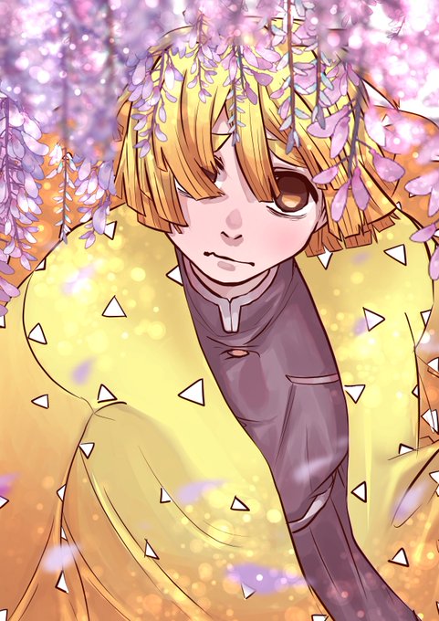 ハルツさんがTwitterに投稿した我妻善逸(鬼滅の刃)のイラスト。