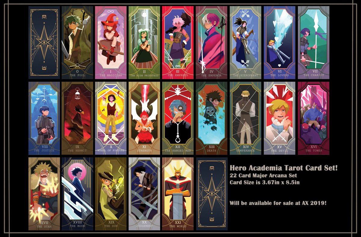 Karen K On Twitter Bnha Fantasy Tarot Deck I Ve Finally Completed It All 22 Major Arcana Are Done I Ll Have Decks For Sale As Well As Single Card Draw During Ax