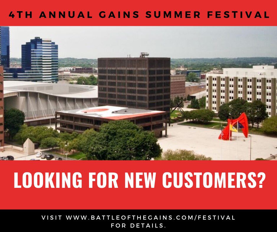 Battleofthegain's tweet photo. LOOKING FOR NEW CUSTOMERS? Sign up now to display your company’s products and services at our annual Expo Show. Meet the public at #GainsSummerFestival, July 13, at #CalderPlaza in downtown #GrandRapids.

Register for exhibit space in our show NOW at https://t.co/vv80nWwCDh https://t.co/xFT5HKOxdk