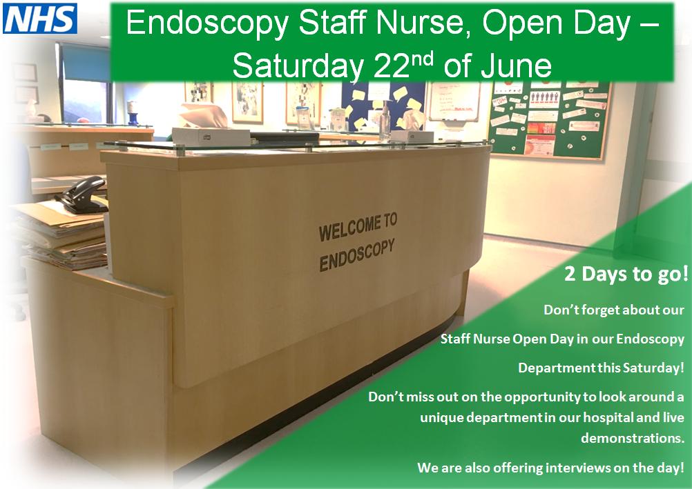 SomersetNHSjobs's tweet photo. Only 2 days left until our Open Day! 
We are very much looking forward to meeting everyone attending!
#openday #endoscopy #recruitment #event #Nurses #countdown 
View our full advert here: https://t.co/tD3iKFVTr0 https://t.co/tBm7OniBxE