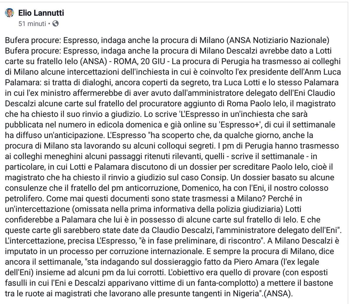 #Descalzi passava  documenti alle #procure tramite Piero #Amara per screditare #magistrati che indagano su di lui a #Milano per #corruzione internazionale e “collaborava” con #Pd &amp; C. per affossare processi (tipo #Consip e #Basilicata)? 👇..UN’IMMENSA MONTAGNA DI MERDA!