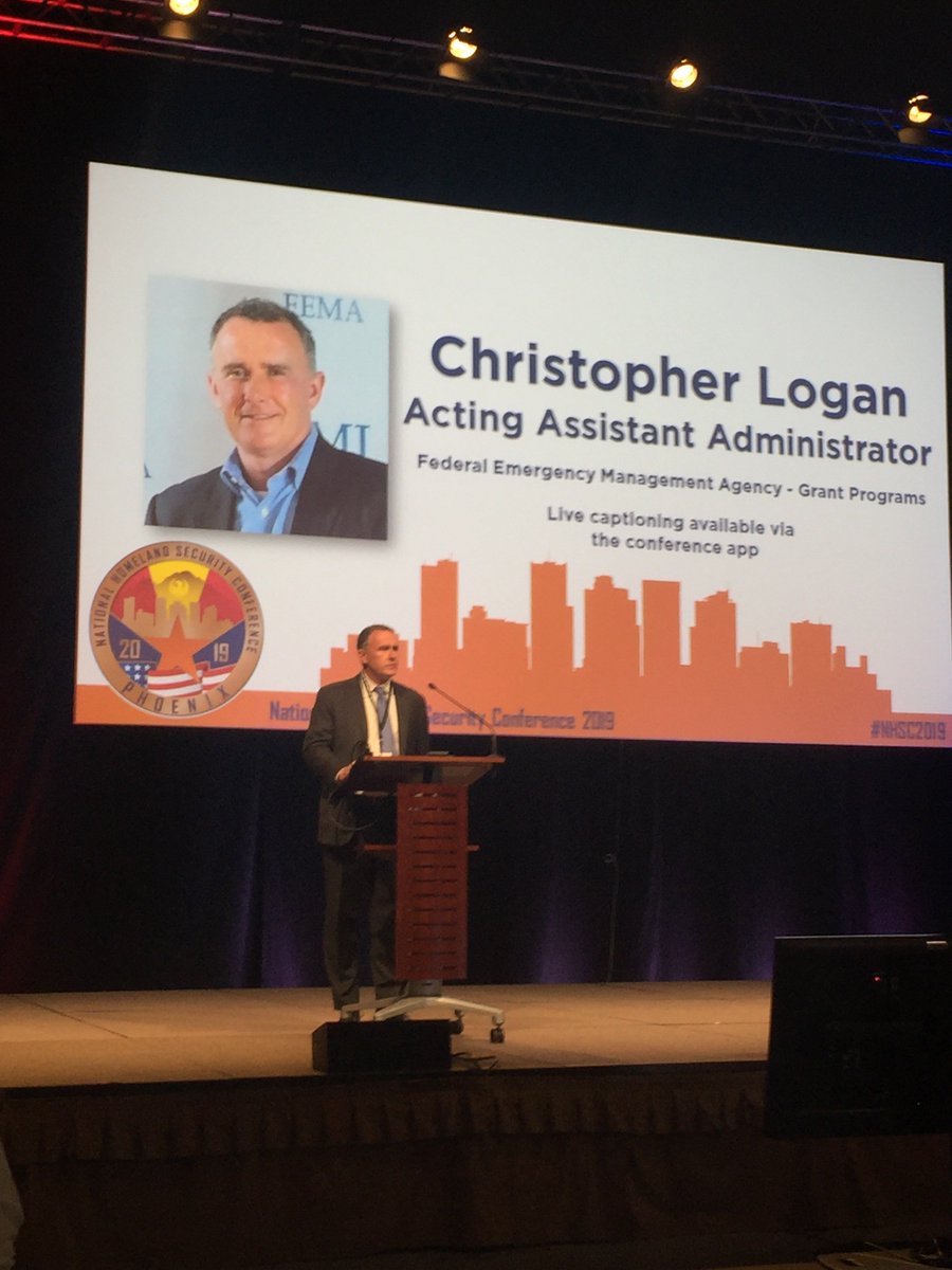 FEMAGrants's tweet photo. FEMA Acting Deputy Assistant Administrator Chris Logan, #Grant Programs Directorate, opens general session of National Homeland Security Conference in Phoenix, Arizona. #NHSC2019
#NHSCGrants https://t.co/gRJCBlrxTh https://t.co/Kwt3DcWqSA