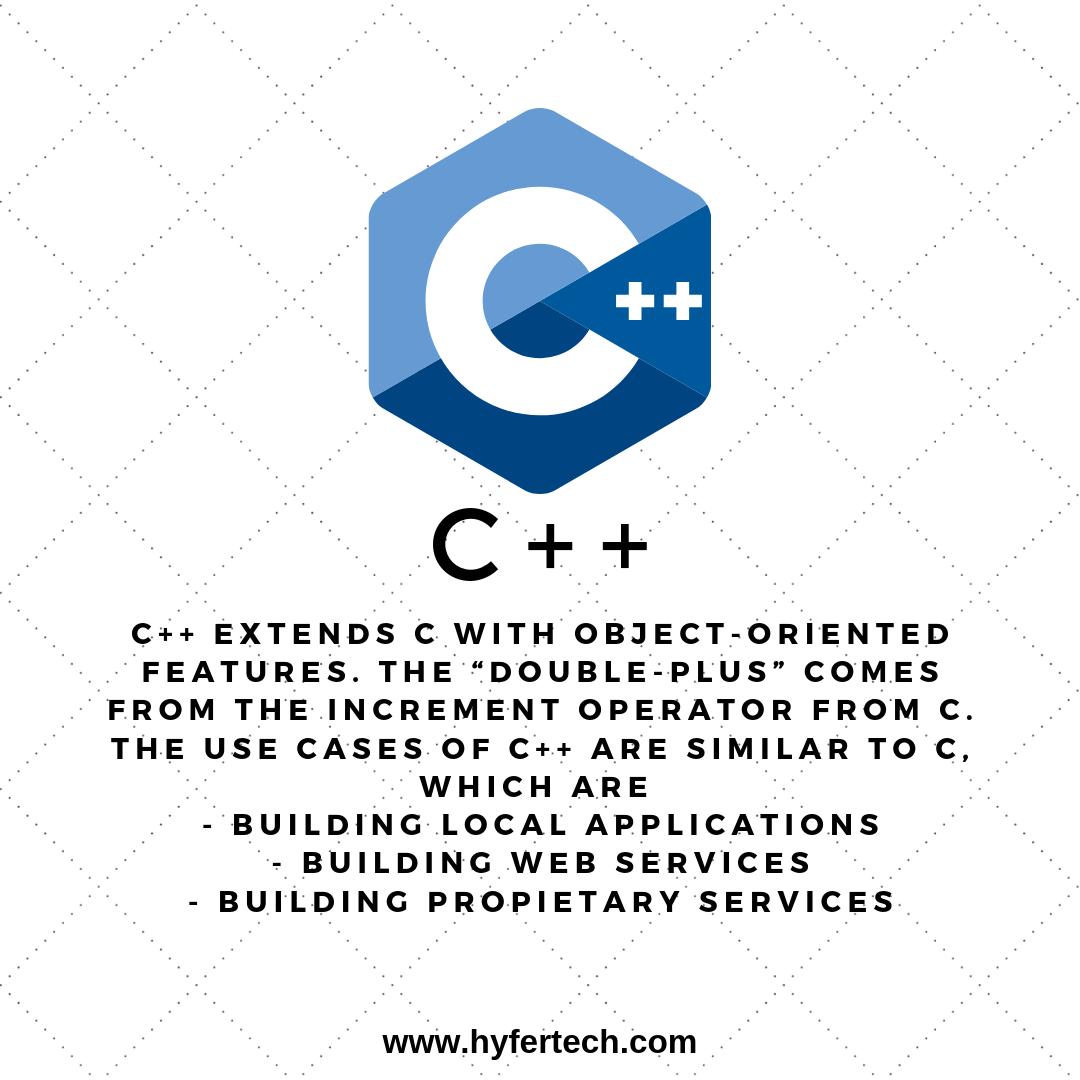 HyferTech's tweet photo. Understanding your #techstack for the next project is crucial.If you come from a non-technical background,it can be very confusing. Hyfer Technologies would love to share our knowledge of some popular programming languages.Topic of the today is #C++ #techstackthursday #hyfertech https://t.co/JoptER3bB1