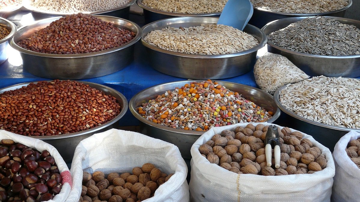 bowls with nuts and whole grains