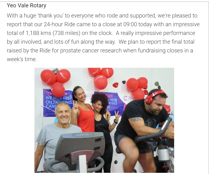 cruksomerset's tweet photo. It was brilliant to join in with the Yeo vale Rotary Ride event on Saturday! Well done to everyone who joined in over the 24 hours raising funds for prostate cancer research 🚴‍♀️🚴‍♂️ #ProgressGym #Yeovil #Rotary https://t.co/Q1EPktrt74