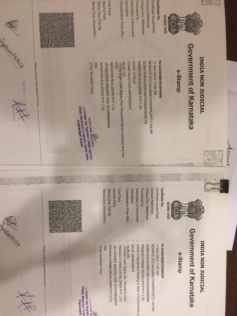 The construction has been put on hold from 2015 and it has turned to jungle i am attaching the stamp copy of my deed and it would be great if u can help us in any way it will be a great help.  @BangaloreMirror  @BangaloreBuzz  @BJP4Karnataka  @KarnatkaAll  @Tejasvi_Surya