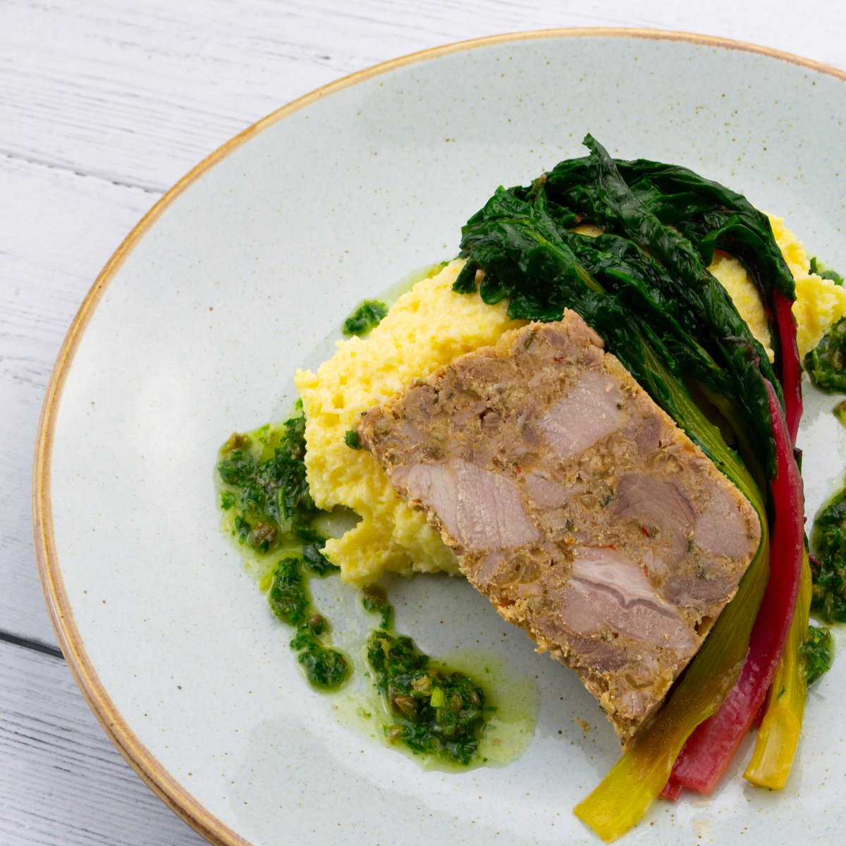 ProChefRange's tweet image. #ProChefPlate No. 29: Have you had our Porcetta Terrine yet? Try plating it up with some lightly wilted rainbow chard, creamy polenta and a banging salsa verde. More info ➡️prochefrange.com