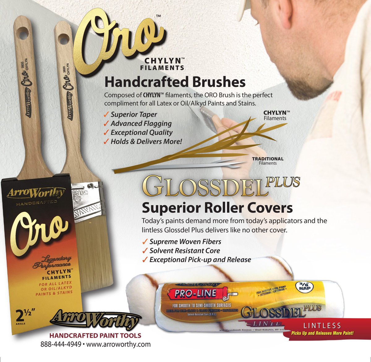 Arroworthy_NY's tweet photo. Ask your local paint retailer for the best products from @Arroworthy_NY. Our Oro and Glossdel Plus will deliver like no other. The #Chylyn filament is the perfect compliment for today's paint. #ToolsForTheProPainter #Painter #Decor #Tools #OroSeries #GlossdelPlus https://t.co/6bKMlwK7hS