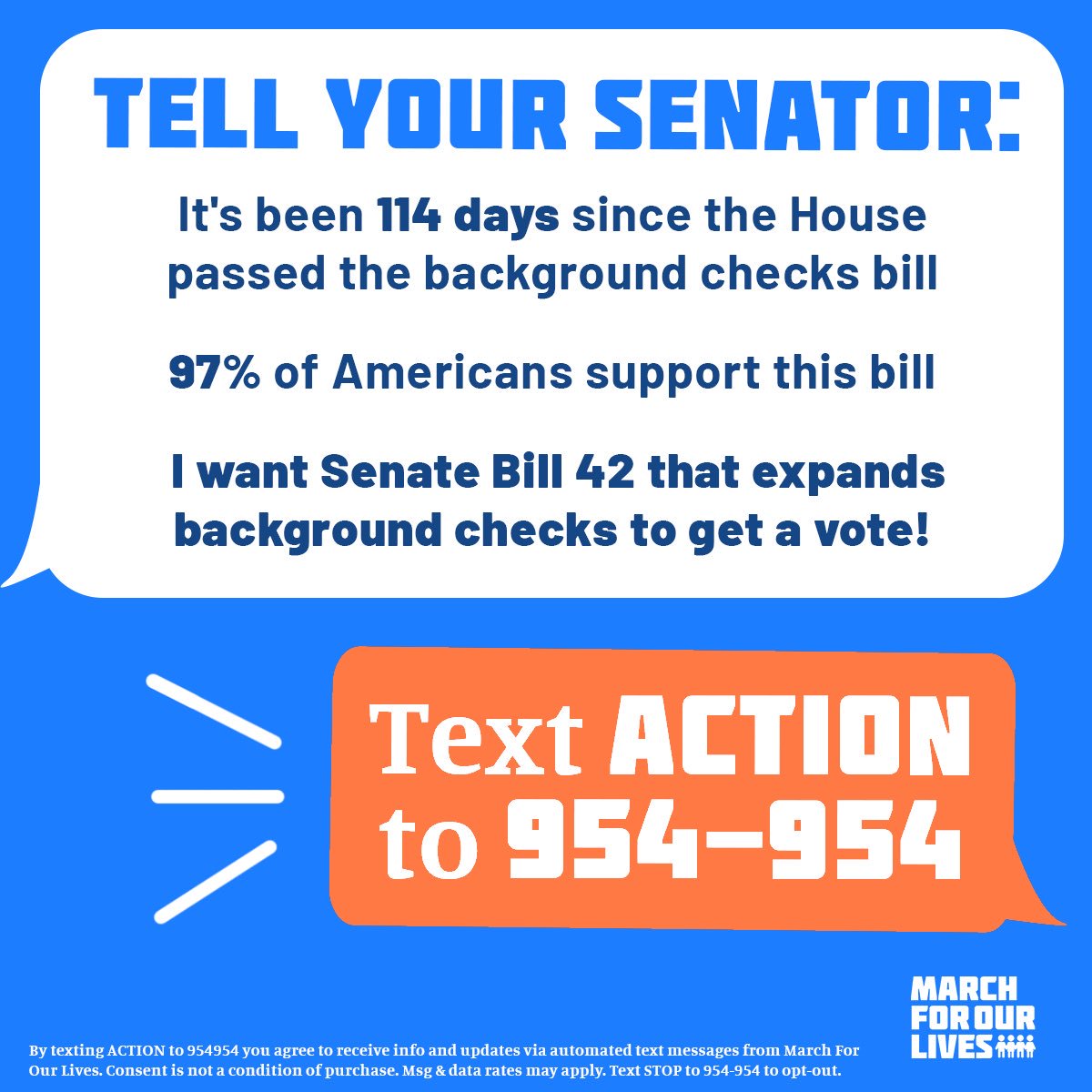 davidhogg111's tweet image. This is @NRA corruption in action. 97% of Americans support background checks, but this legislation to close gun sale loopholes has been blocked from a vote in the Senate for 114 days. 

Tell your Senator and @senatemajldr we want S. 42 to get a vote. #BackgroundChecksNow