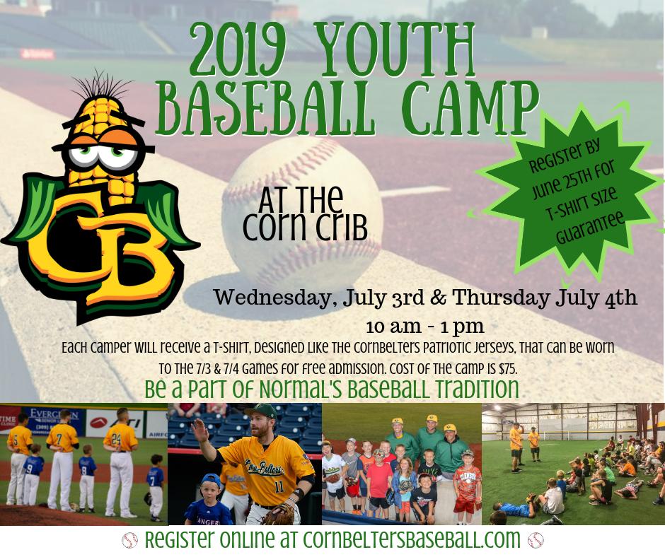 The CornBelters are excited to announce our
2019 Youth Baseball Camp
Coach Rick White, his coaching staff and the CornBelters players guarantee a great camp!
Register your camper now by clicking on this link...
ow.ly/DveV50un30h
#thenewnormal #cornbelters