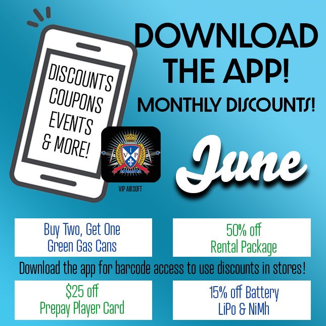 This months App discounts! Visit VIPAirsoft.net to download it (Android,Google, basically not Apple) or Visit the Apple Store. Each month we have new discounts and specials, so stay updated so ya don't miss out.
.
.
#airsoft